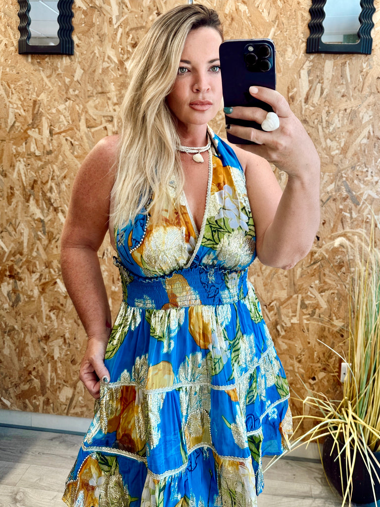 Blue Capri Golden Hour Halter Dress