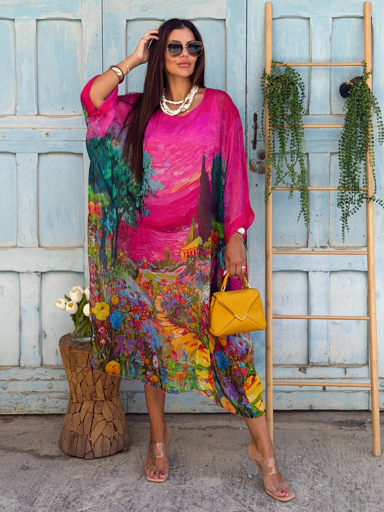 The Fuchsia Arte Silk Kaftan Dress