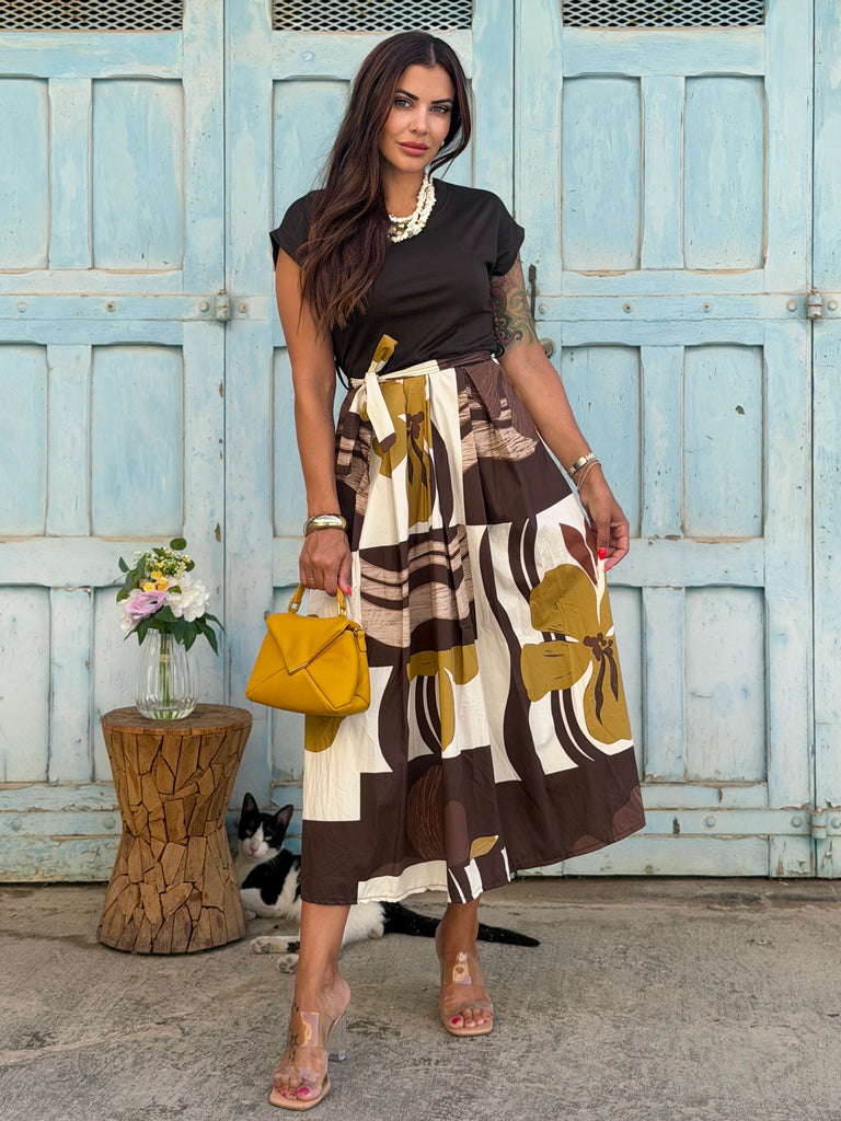 Valeria Mixed-Media T-Shirt Maxi Dress - Mocha