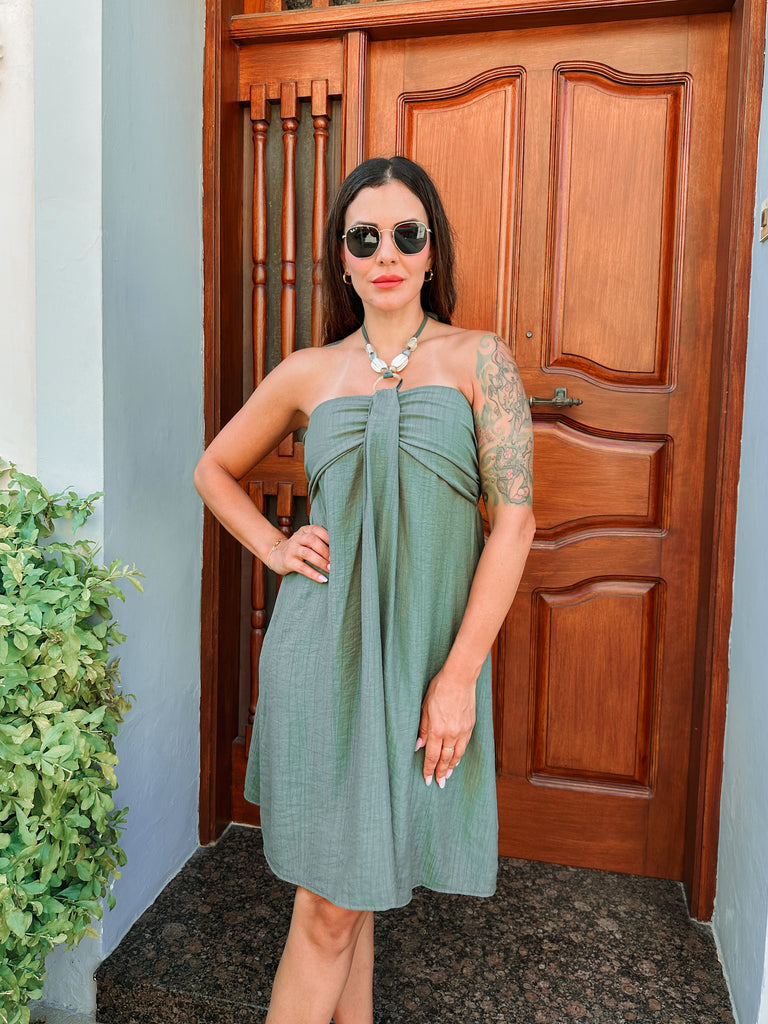 Olive Strapless Beaded Dress