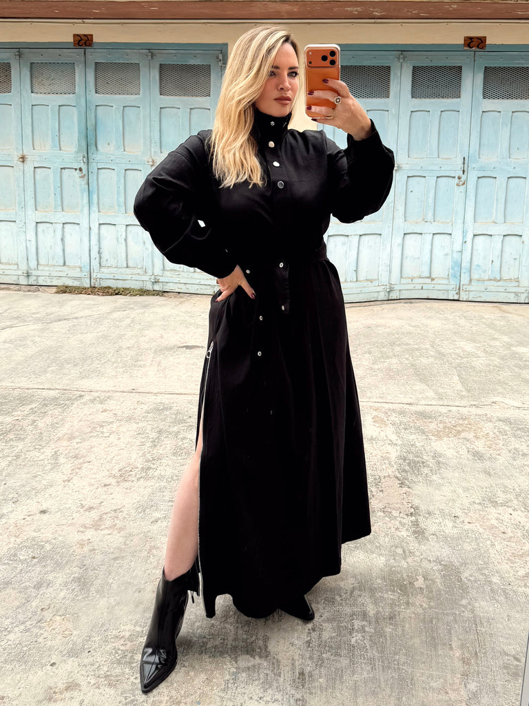 Black Denim Elegance Maxi Dress