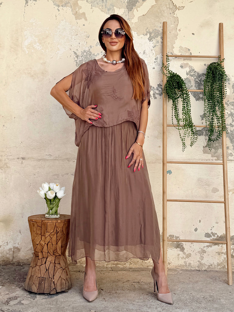 Mocha Couture Fleur Silk Dress