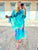 Acqua and Fucshia Silk Kaftan Dress