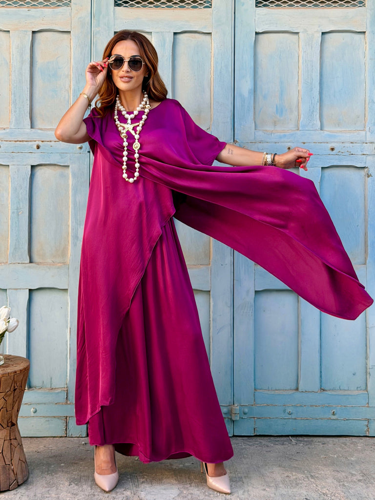 Magenta Cascade Silk Satin Co-ord