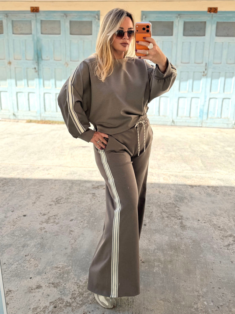 Taupe Luxe Stripe Tracksuit
