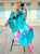 Acqua and Fucshia Silk Kaftan Dress