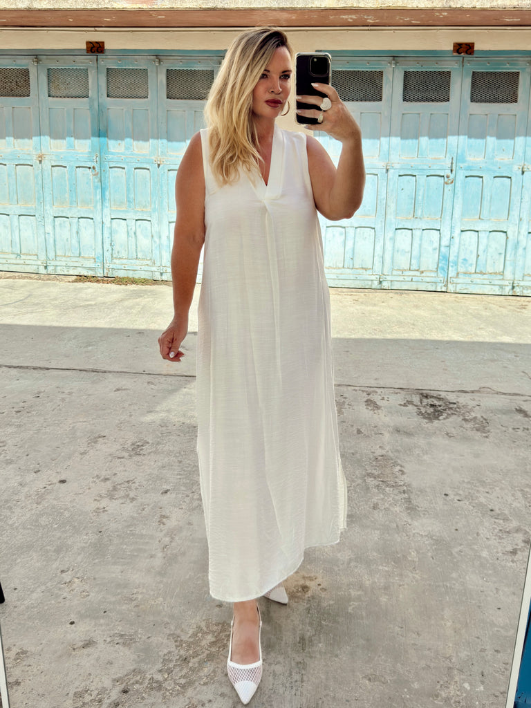 White V Neck Drop Dress