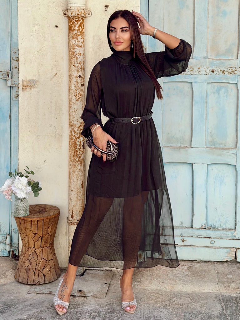 Apolline Tie-Neck Maxi Dress - Chocolate Brown