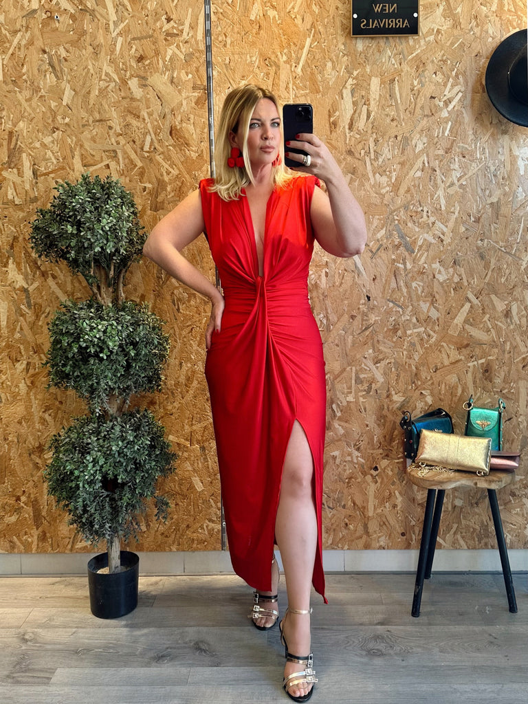 Red Deep V Dress