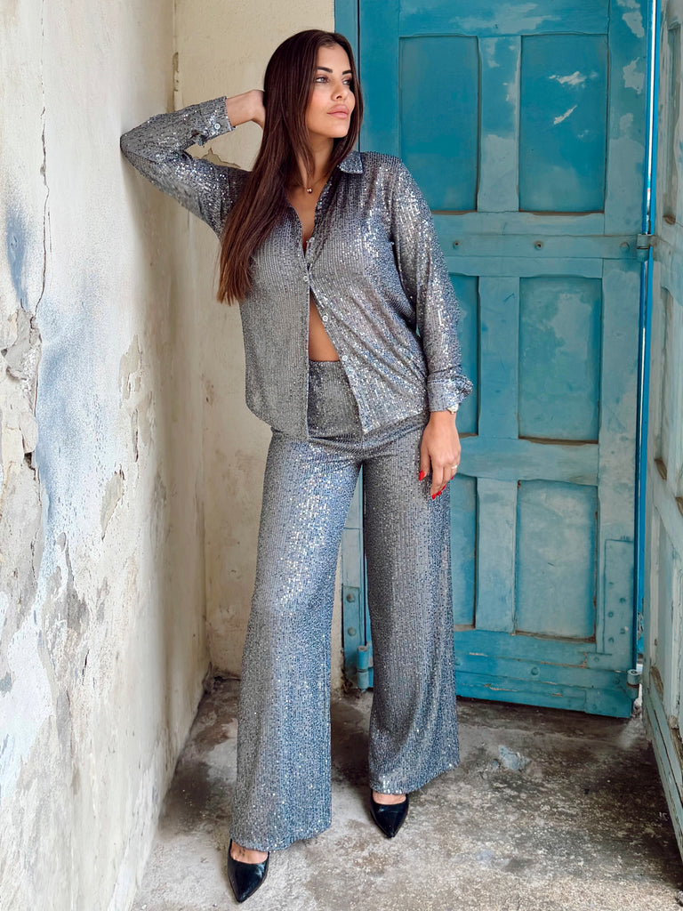 Silver Blue Luna Sequins Set