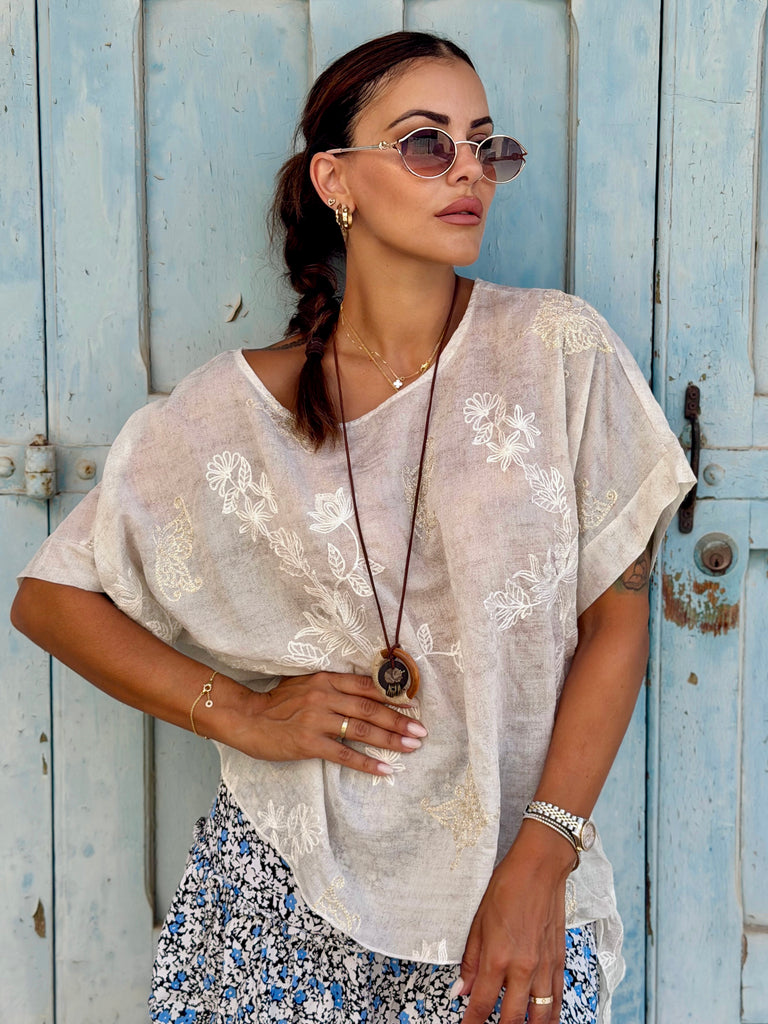 Beige Jardin Embroidered Top - Love my Body