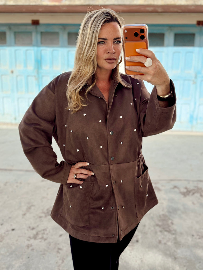 Mocha Suede Diamanté Jacket