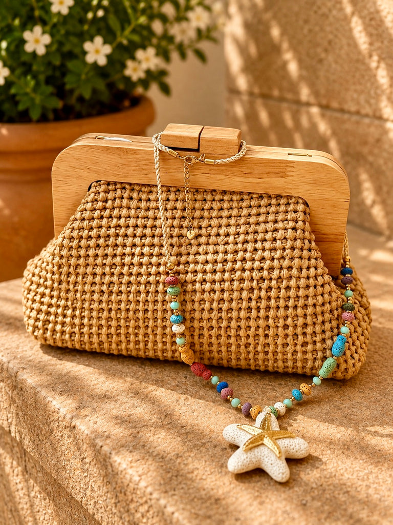 Soleil Woven Wooden Clutch