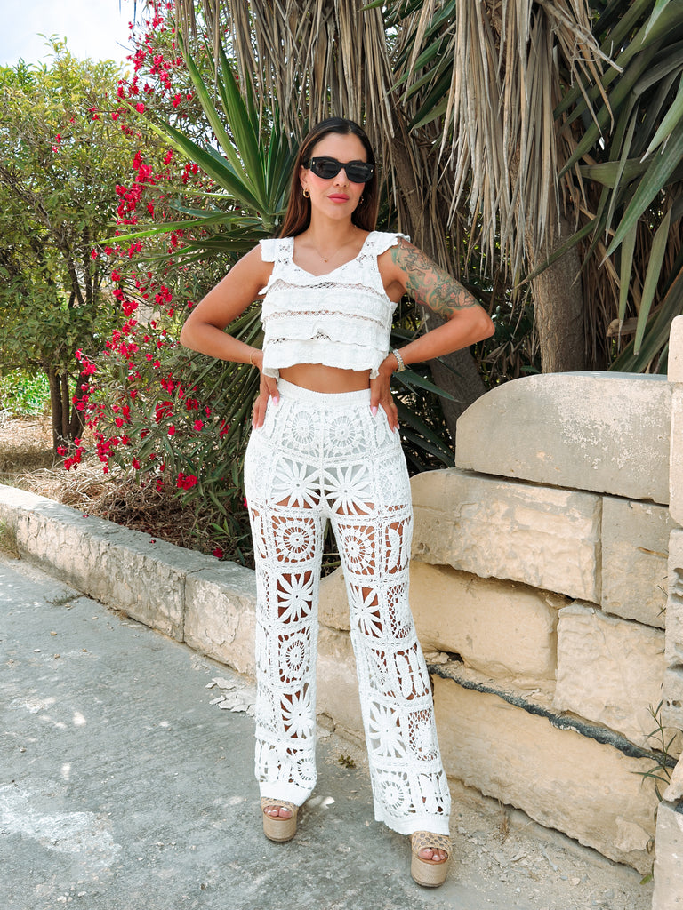 White Crochet Trousers