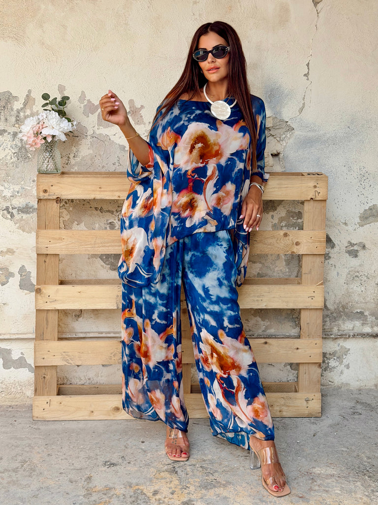 Azure Peony Pure Silk Co-Ord