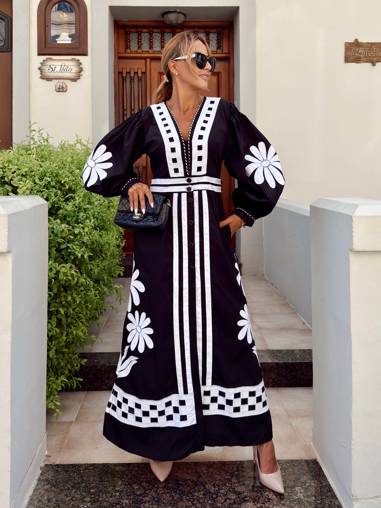 Monochrome Daisy Maxi Shirt Dress