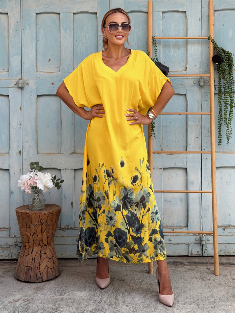 Sole Fiorito Viscose Maxi Dress - Sunshine yellow