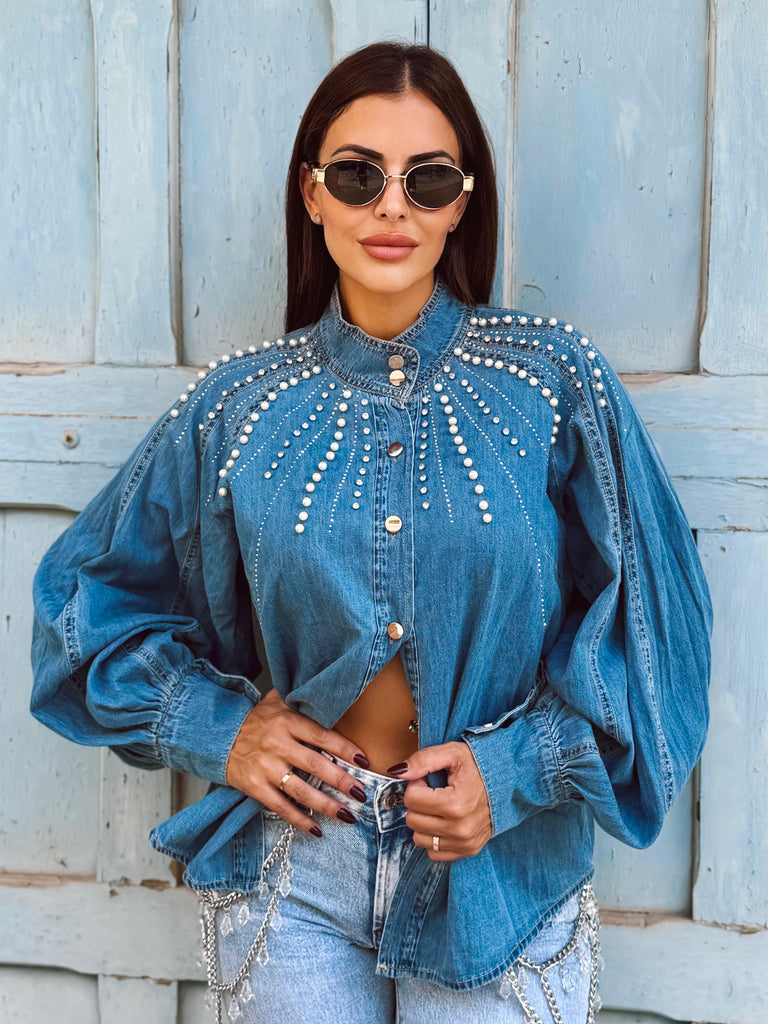 Léontine Pearl & Diamanté Denim Shirt