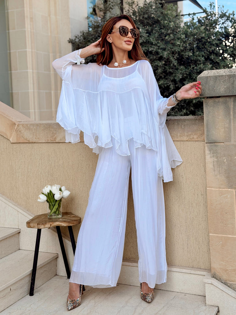 White Riviera Pure Silk Co-Ord