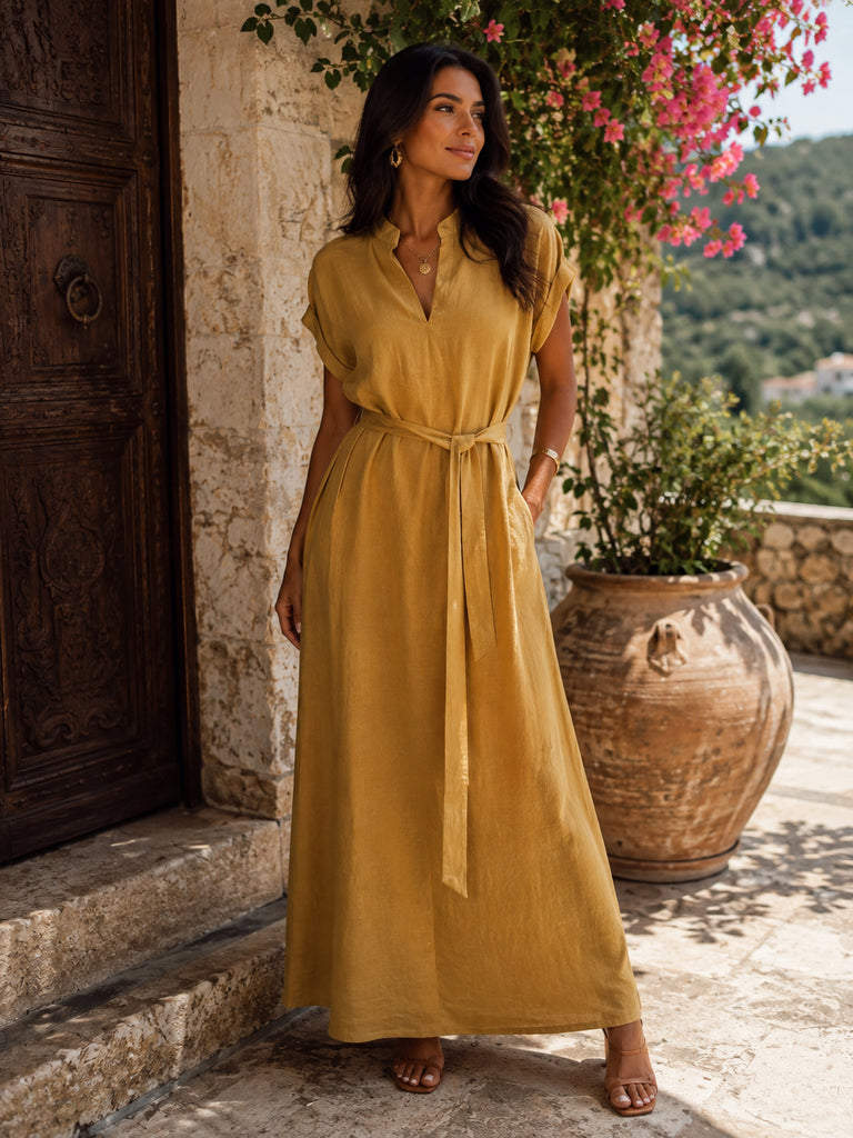 The Serafina Pure Linen Maxi Dress - Bougie Collection