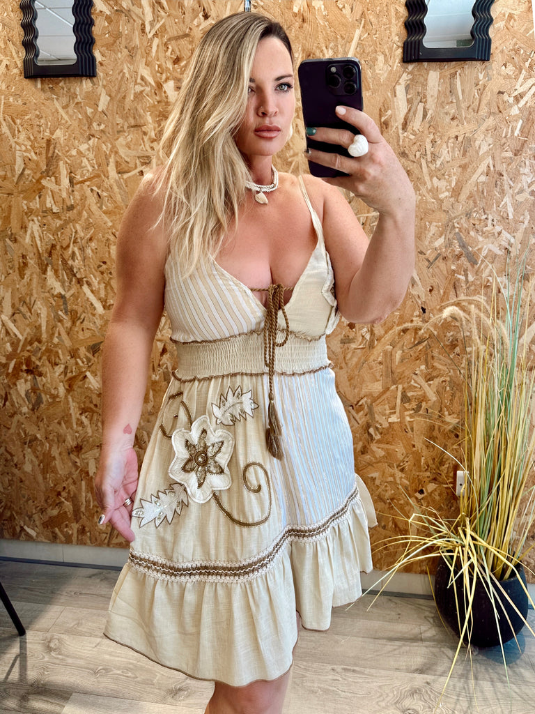 Beige Wildflower Boho Dress