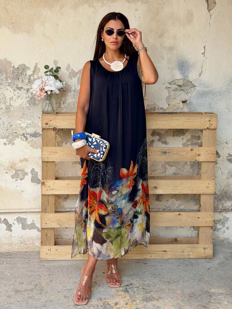 Midnight Lily Pure Silk Maxi Dress