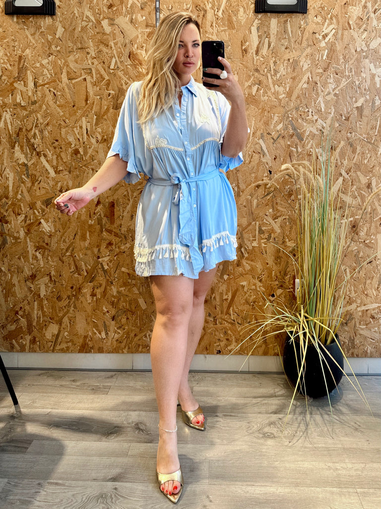 Blue Isla Boho Shirt Dress