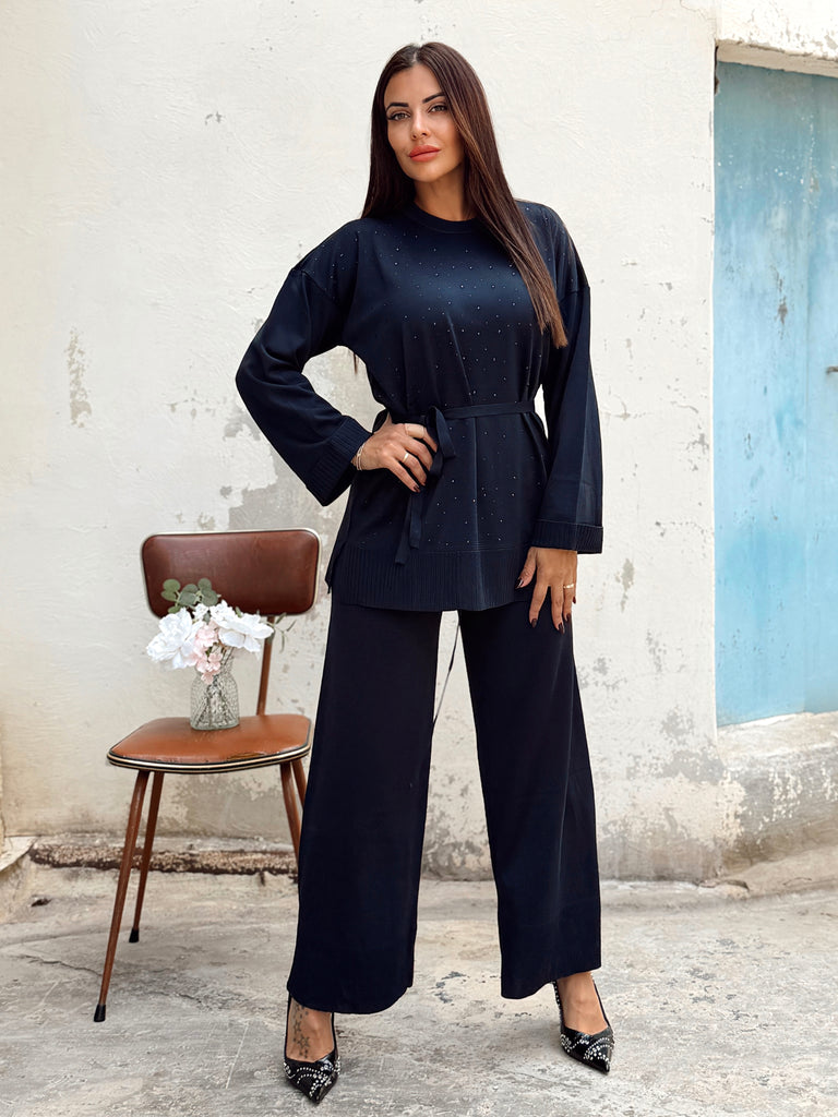 Mirepoix Embellished Premium Knit Co-ord - Navy Blue