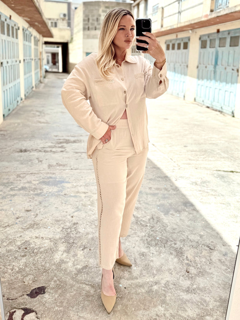 Stone Linen Shirt Set