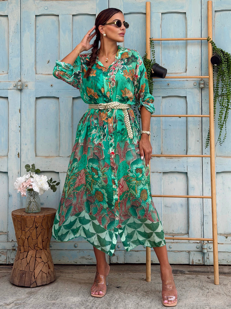 Verde Jardin Silk Shirt Dress