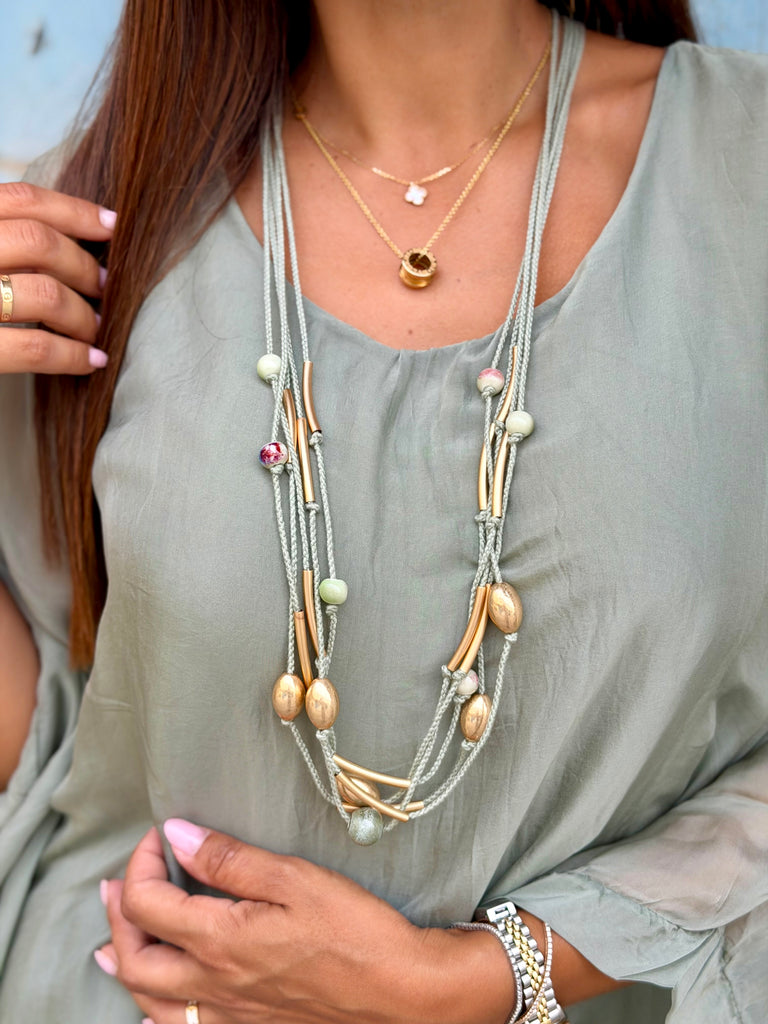 Sage & Gold Cascade Necklace
