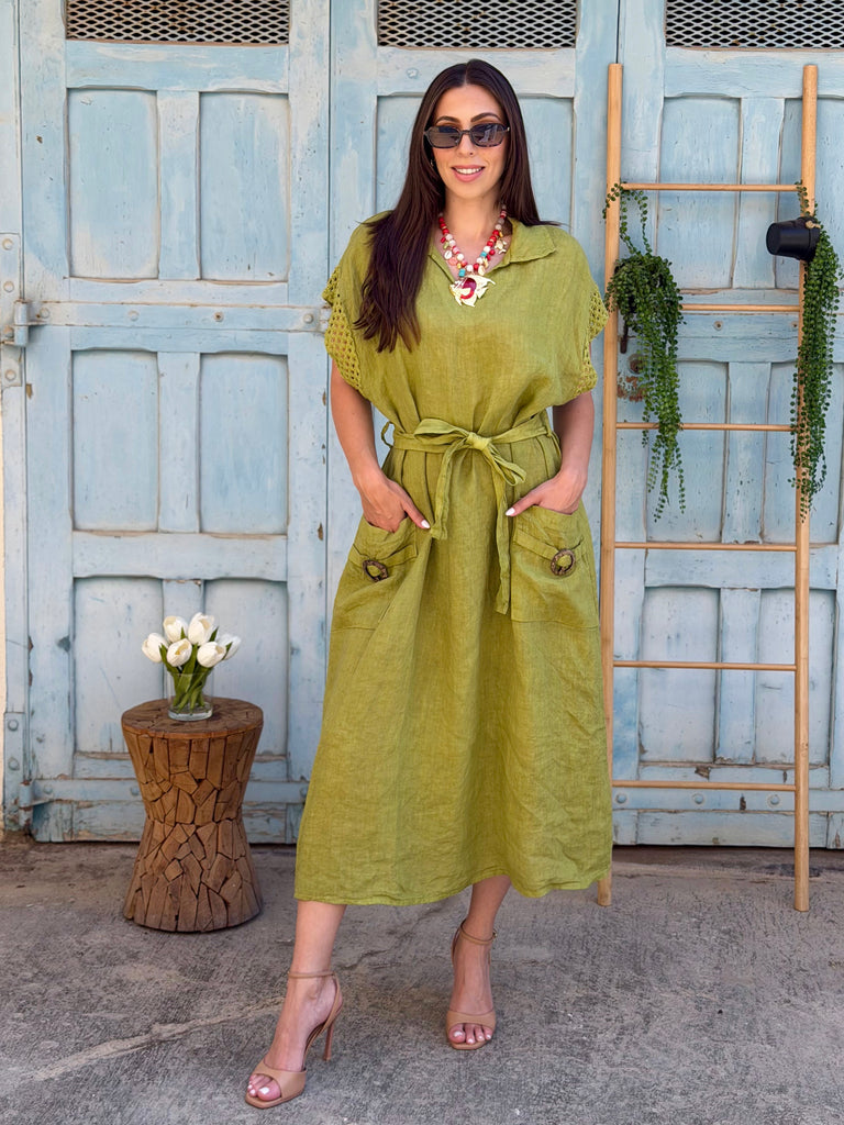 Oliva Bella Pure Linen & Crochet Dress