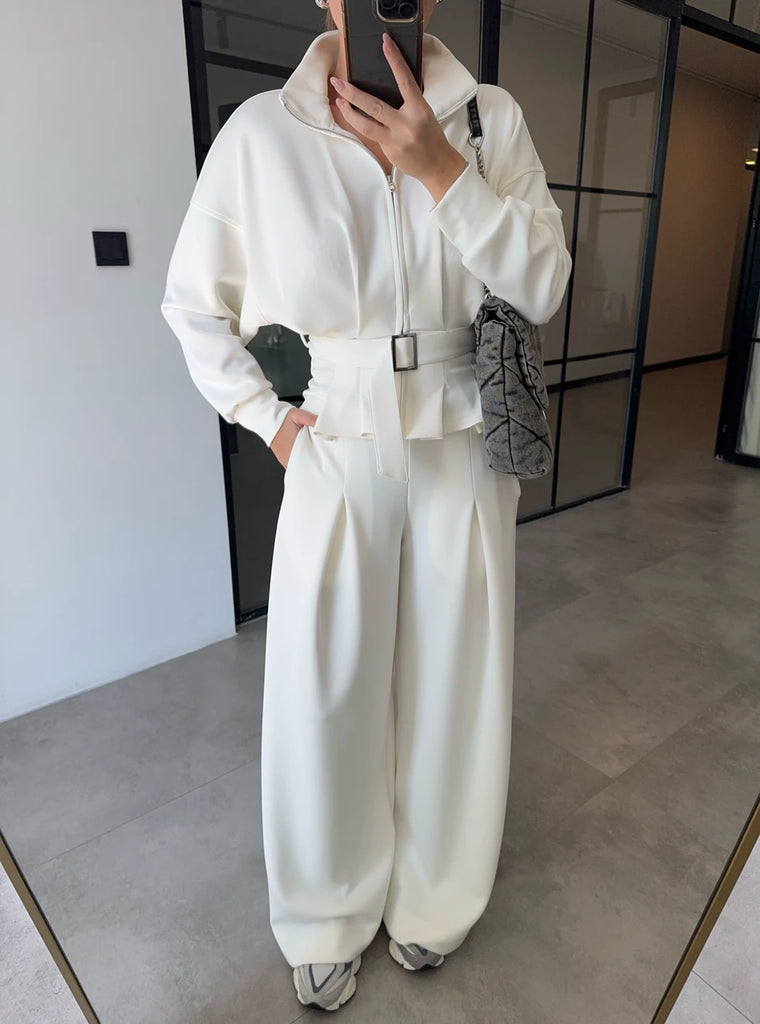 Ivory Belted Silhouette Lounge Set