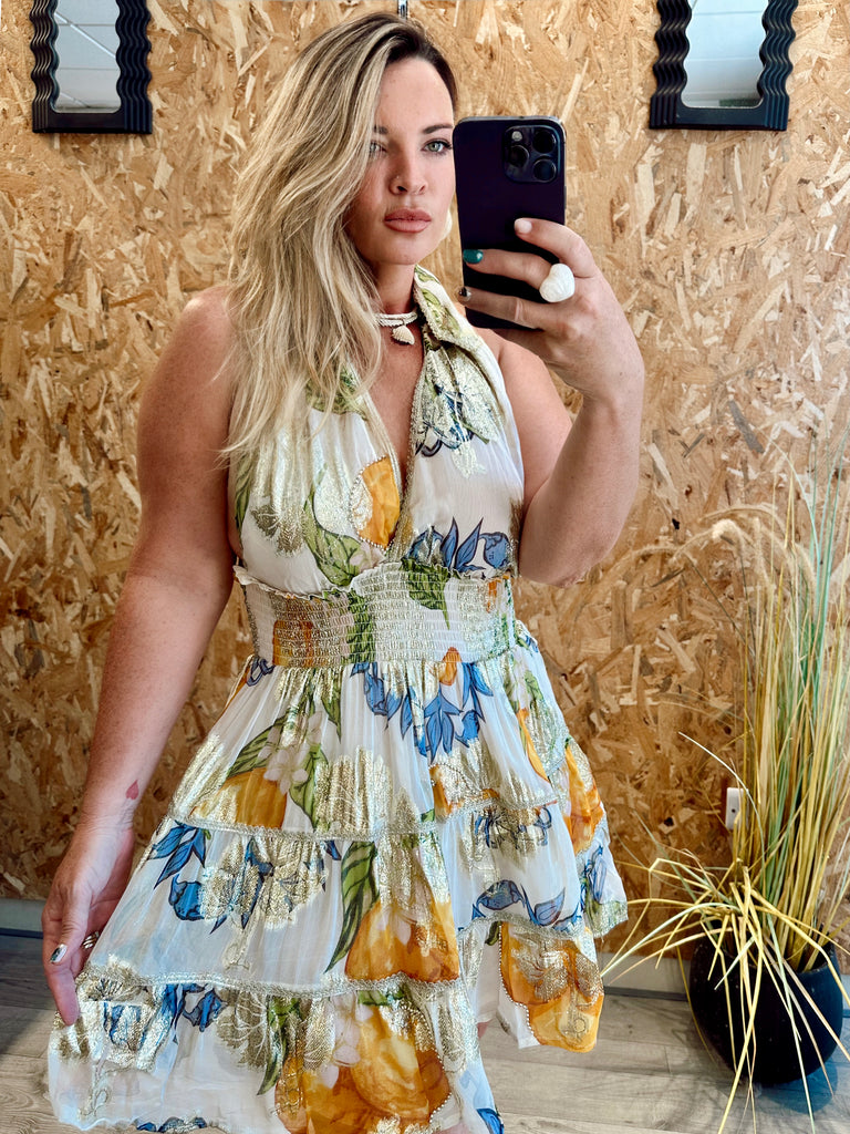 Pearl Capri Golden Hour Halter Dress