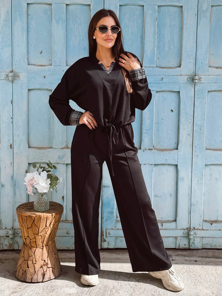 Clémence Check Detail Co-ord Tracksuit - Black