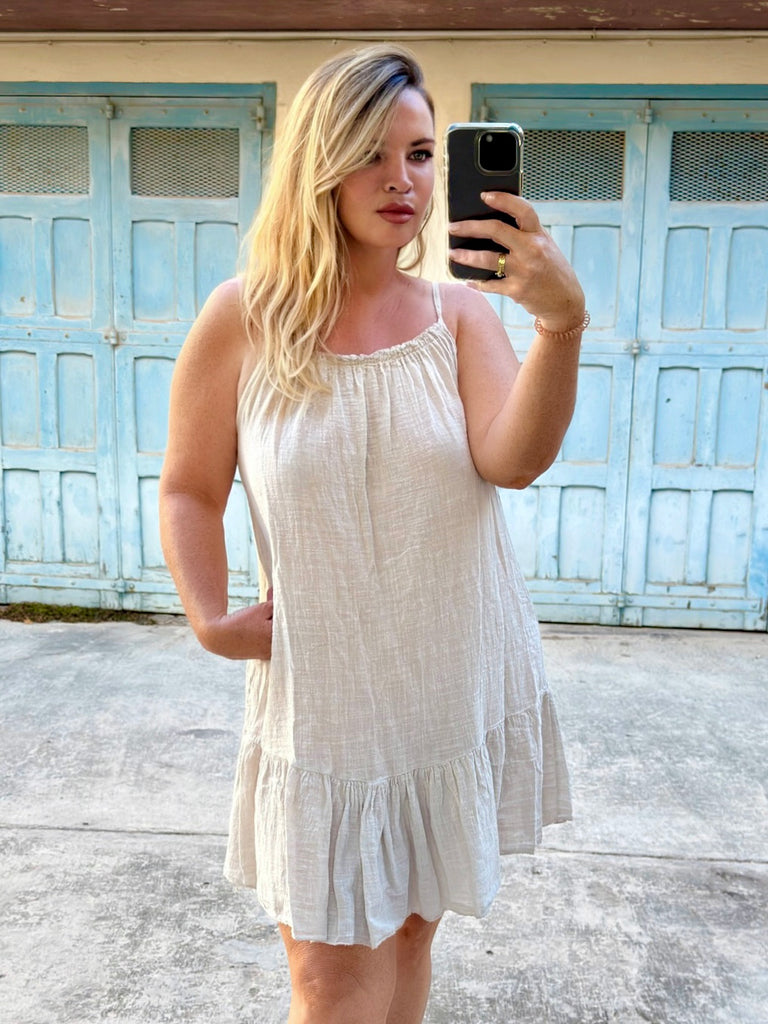 Stone Cotton Linen Day Dress