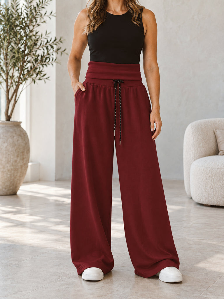 The Maëlle High-Waisted Palazzo Joggers - Burgundy