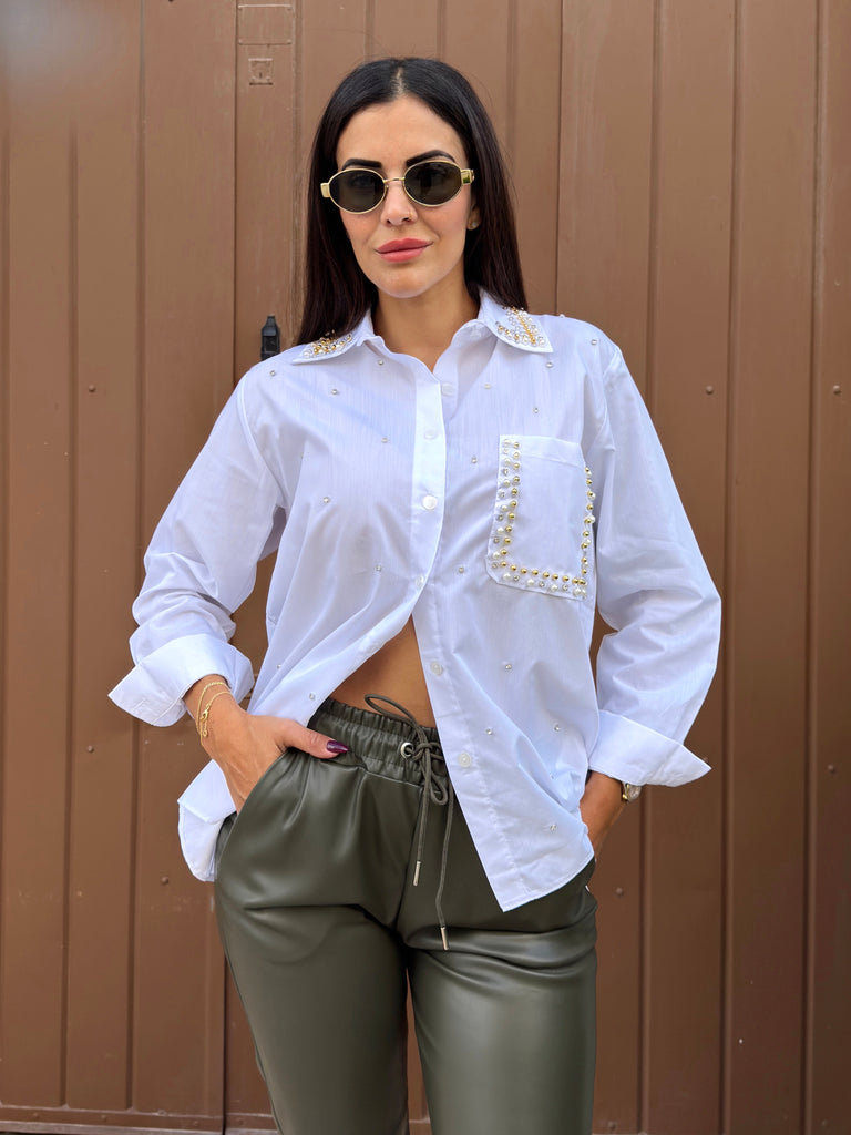 Belle Pearl Embellished Shirt - White