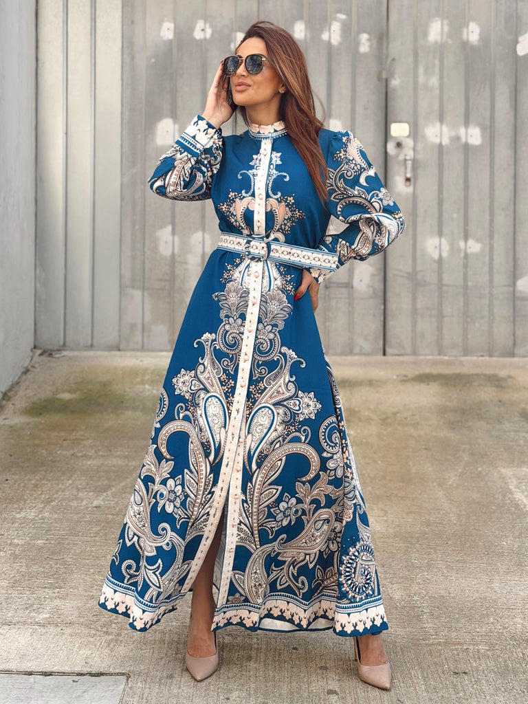 Imperial Teal Baroque Shirt Dress