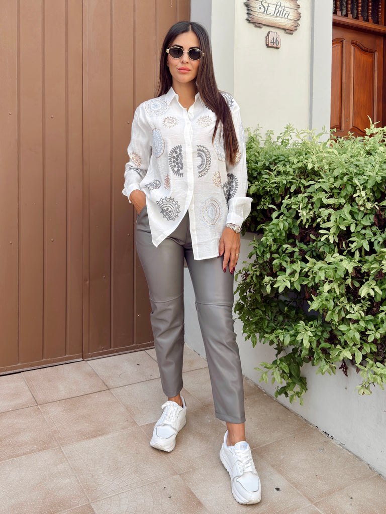 Grey Aria Leather Trousers
