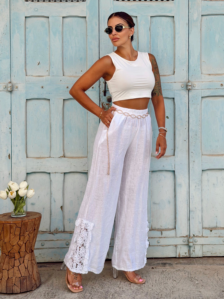 Portofino Crochet Pure Linen Trousers