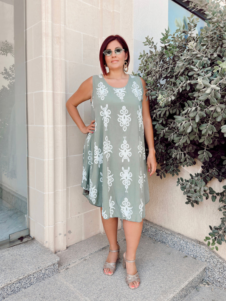 Olive Baroque Shift Dress