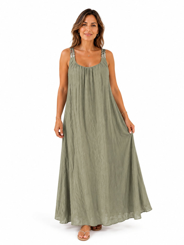 The Isadora Pure Silk Sequins Strap Maxi