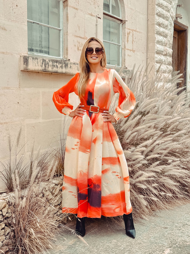 Sunset Glow Mini Pleated Statement Dress