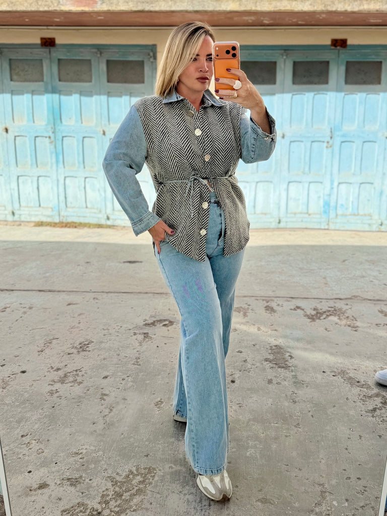 Milan Contrast Herringbone Denim Set