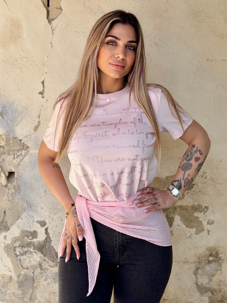 Blush Whisper Tee & Crochet Sash