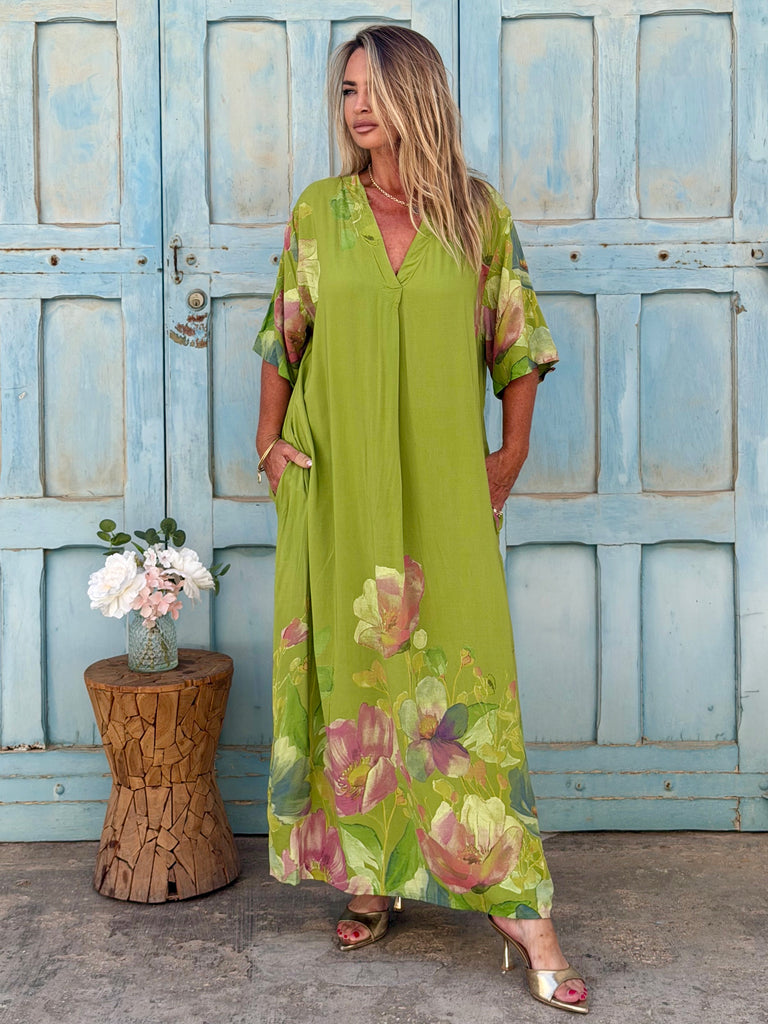 Maison Fleur Viscose Maxi Dress - Verdante