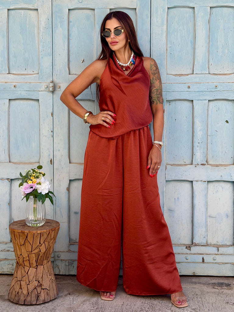 Burnt Orange Allegra Satin Co-Ord
