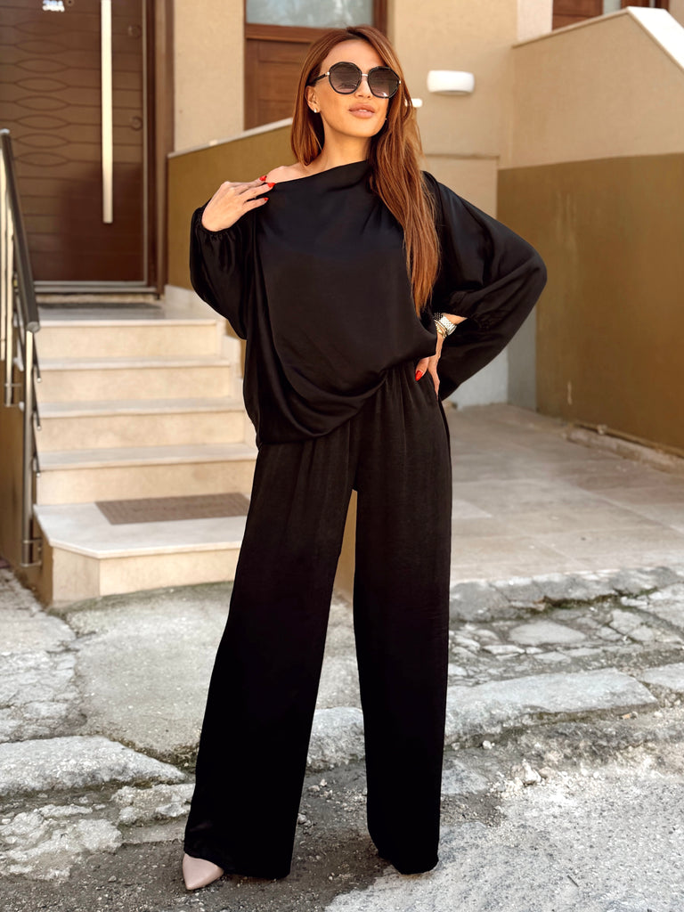 Black Luxe Drape Co-Ord Set