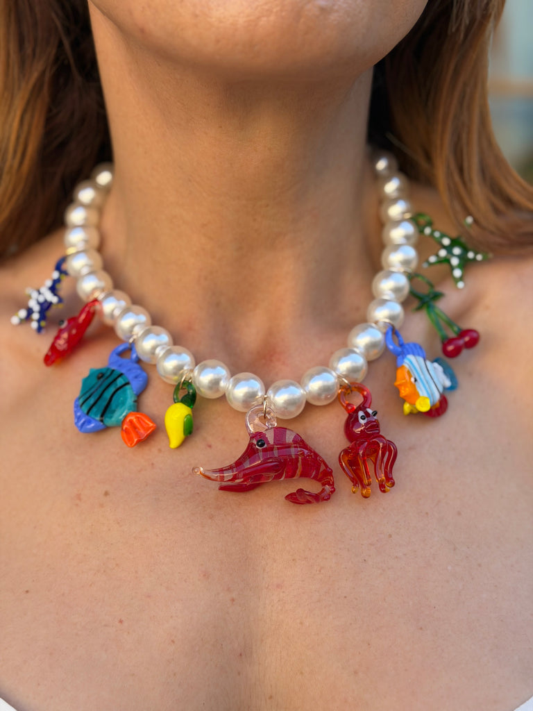 Dolce Vita Pearl & Glass Charm Necklace